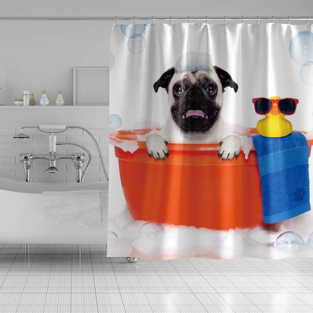OERJU Cute Animal Shower Curtain Set with Hooks