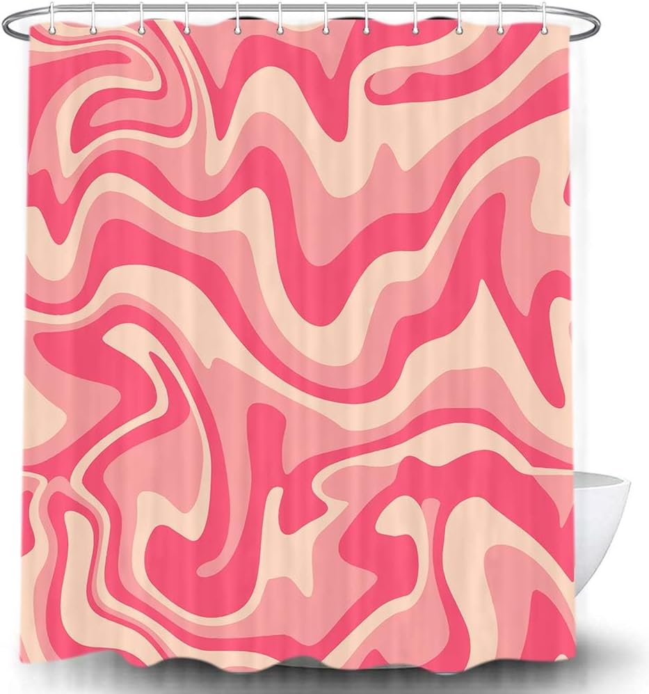 Aesthetic 70s Abstract Wavy Swirl Shower Curtain - Sage Pink