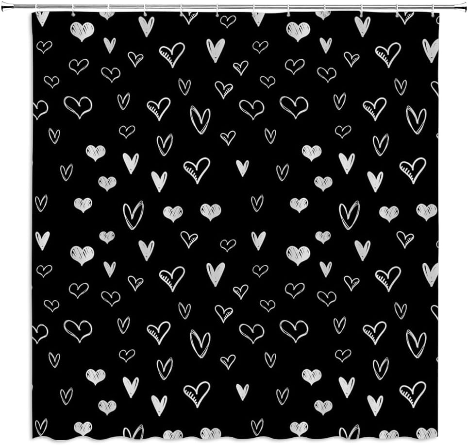 Black White Heart Shower Curtain