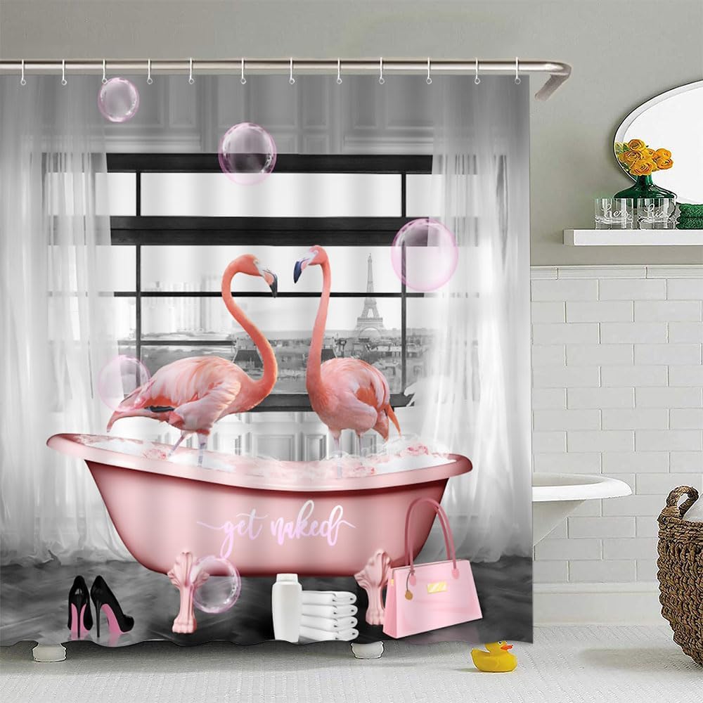 Relax in Style with Pink Flamingo Shower Curtain Set