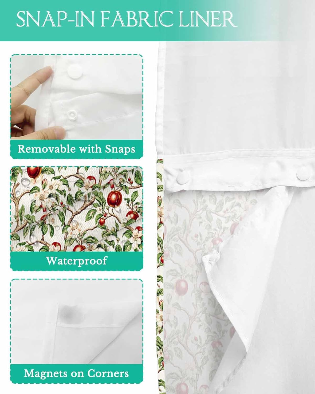 Stylish No Hook Shower Curtains with Snap-in Liner for Home Kitchen