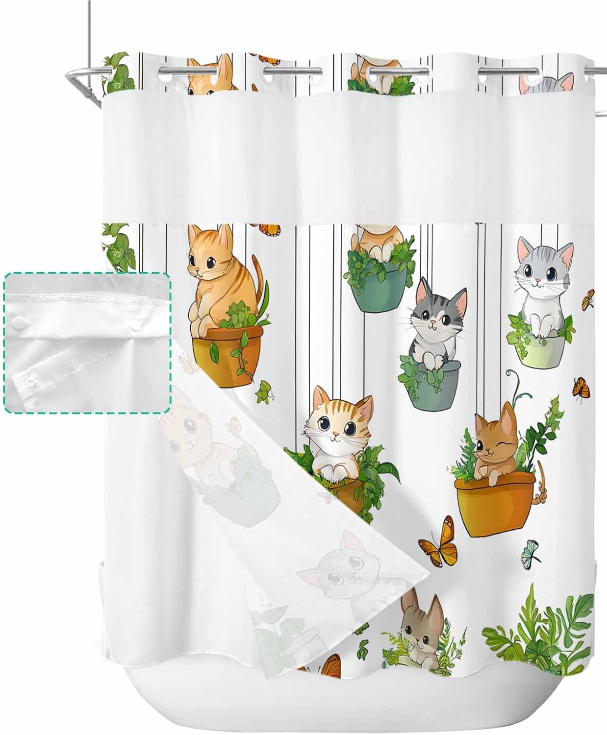 Premium No Hooks Shower Curtain Set with Liner