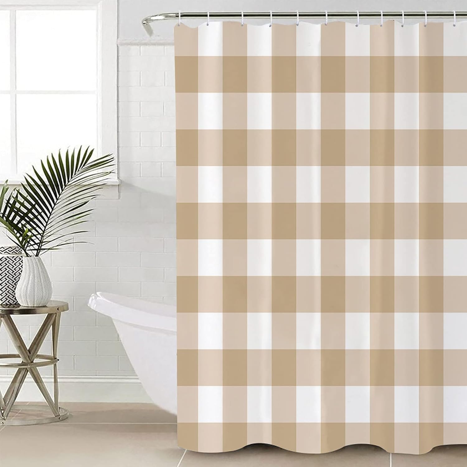 Love Home Polyester Rustic Geometric Beige Checkered Shower Curtain Set