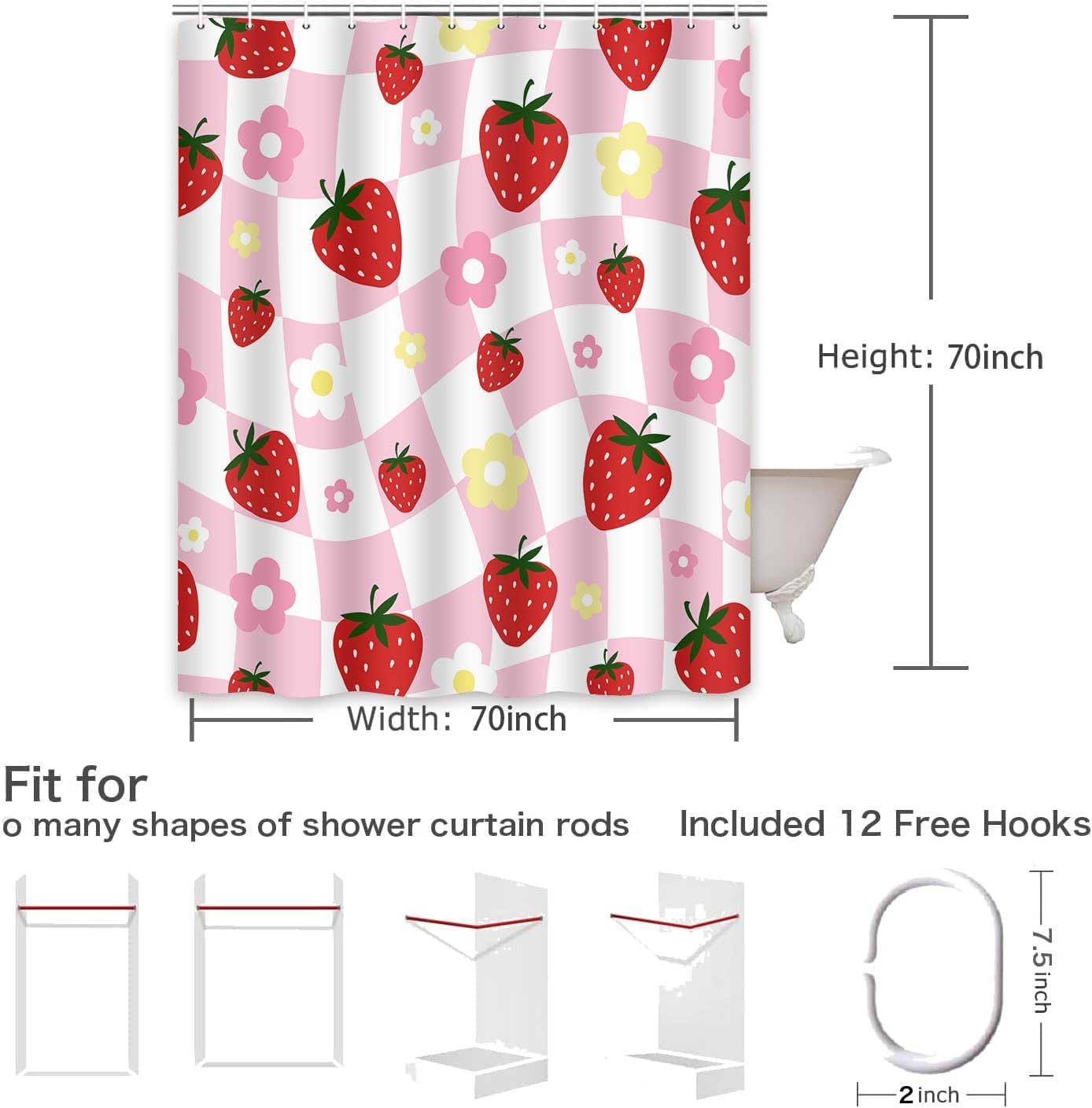 Strawberry Shower Curtain Retro Girly Design for Bathroom Decor