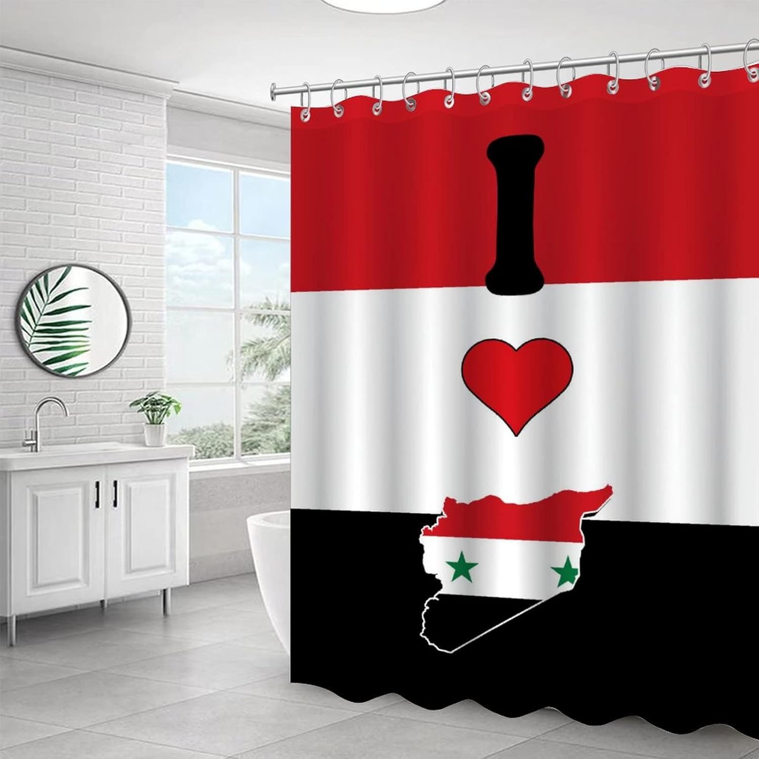VEHFA I Love My Country Syria Shower Curtain with 12 Hooks Polygons