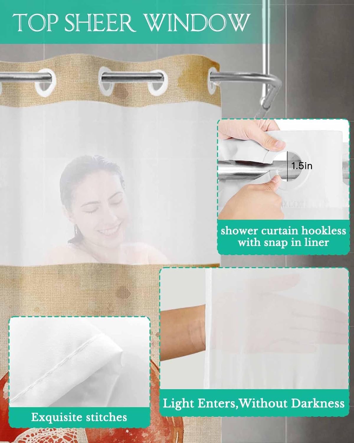 No-Hook Waterproof Shower Curtain Set