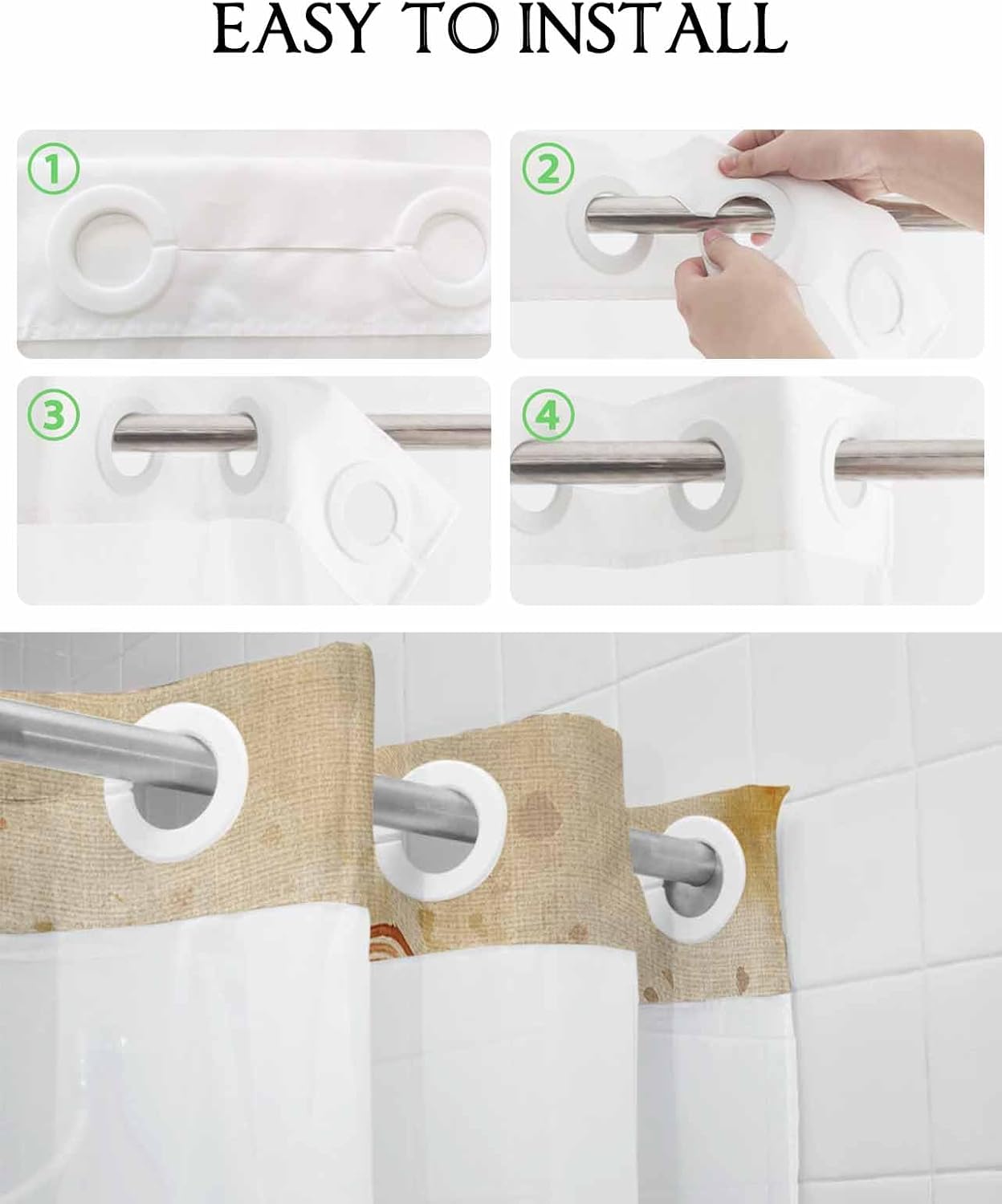 No-Hook Waterproof Shower Curtain Set