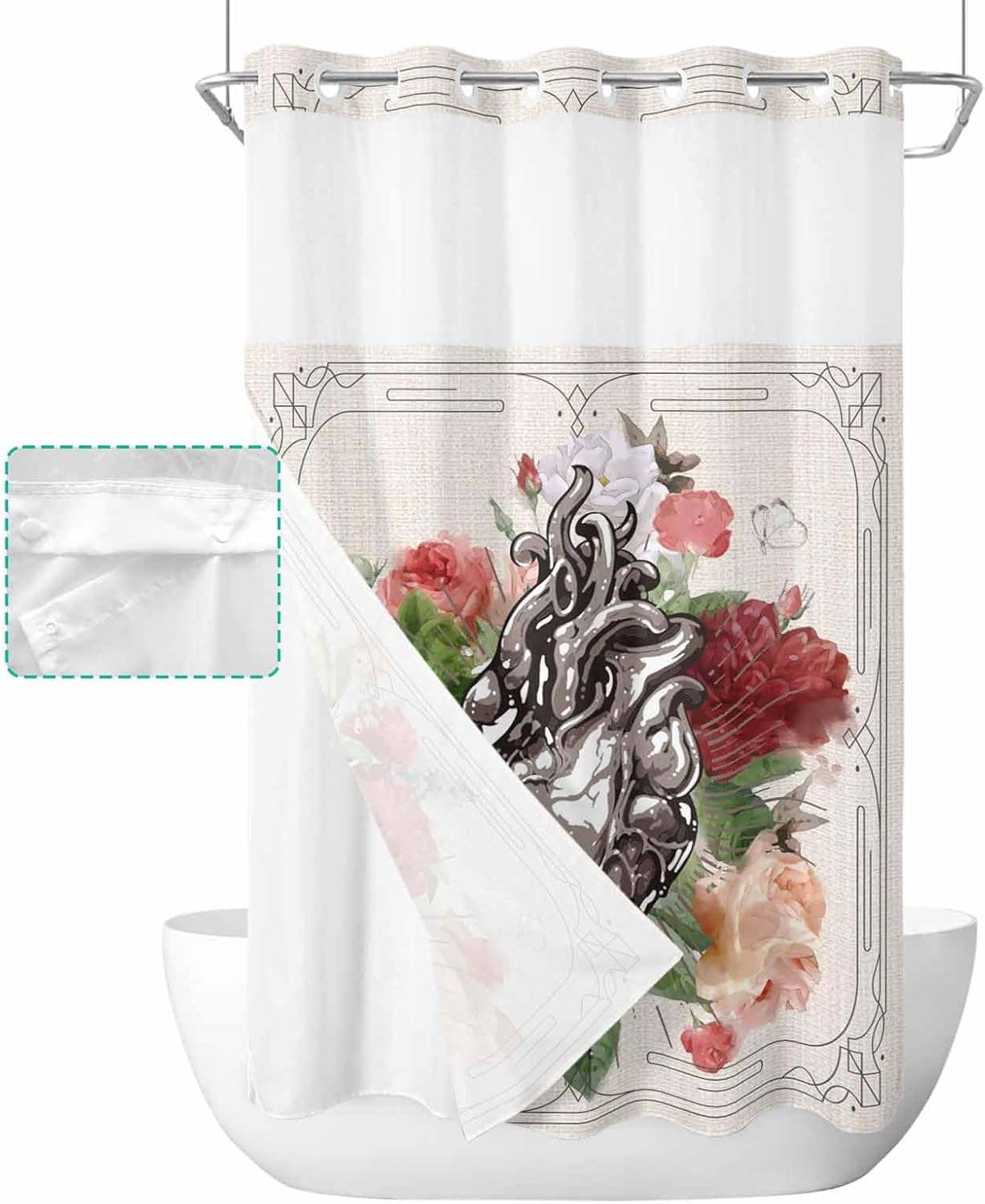 No Hook Botanical Heart Shower Curtain Set 54x78