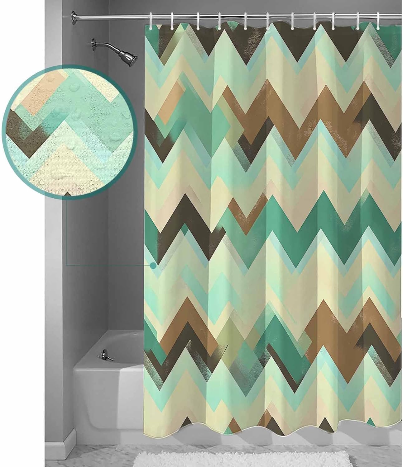 Turquoise Green Abstract Turboline Washable Shower Curtain