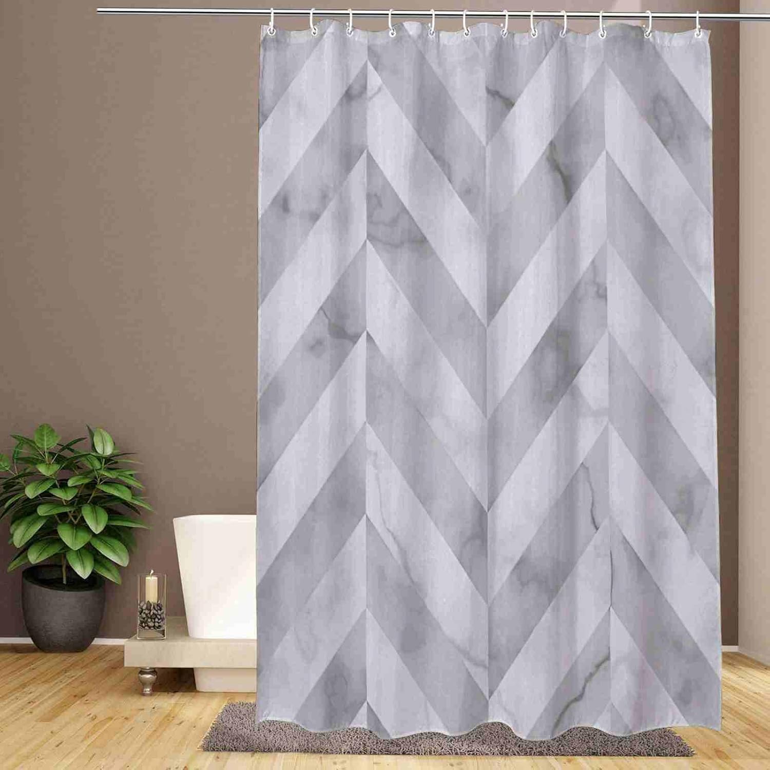 Modern Waterproof Herringbone Shower Curtain Set