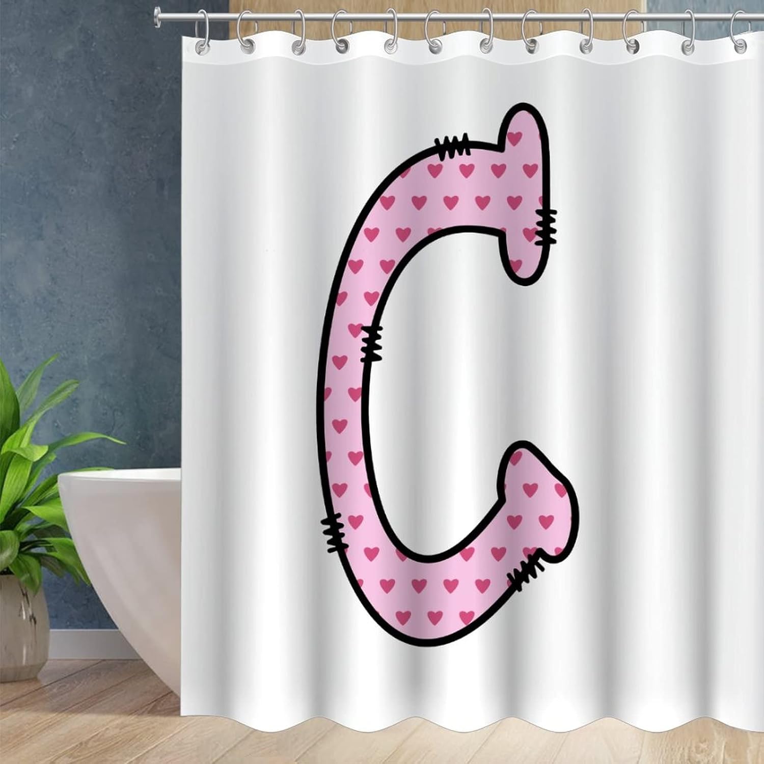 Cute Pink Heart Monogram Initial Shower Curtain