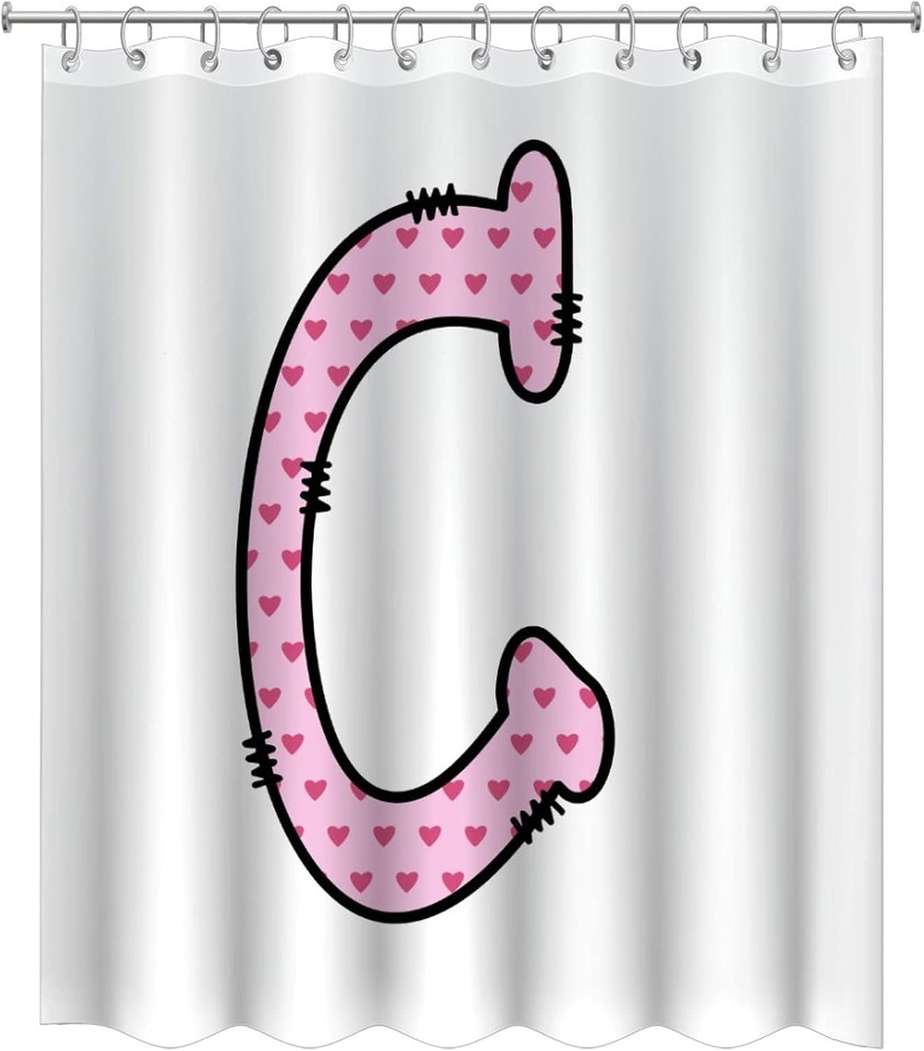 Cute Pink Heart Monogram Initial Shower Curtain