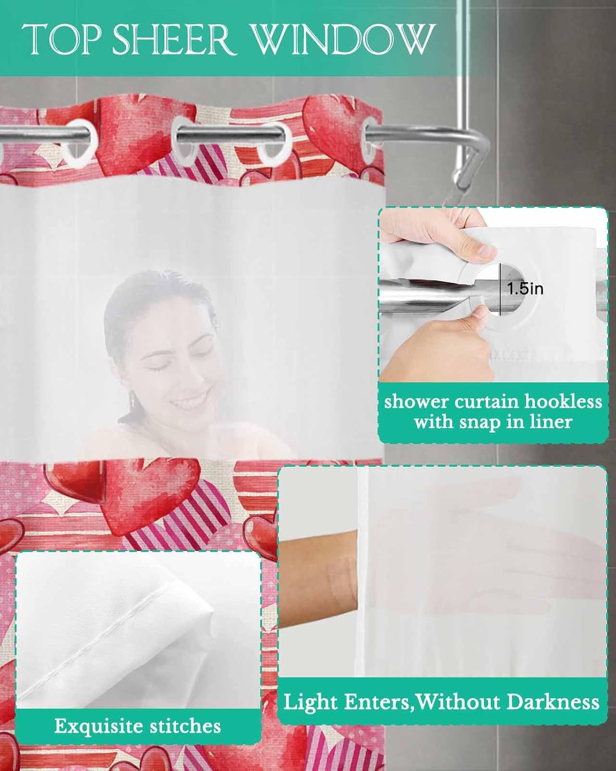 Waterproof See-Through No-Hook Shower Curtain Set