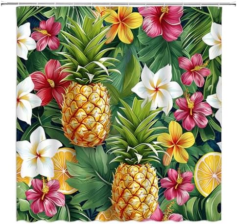 Ergonomic Pineapple Shower Curtain Exquisite tropical Design