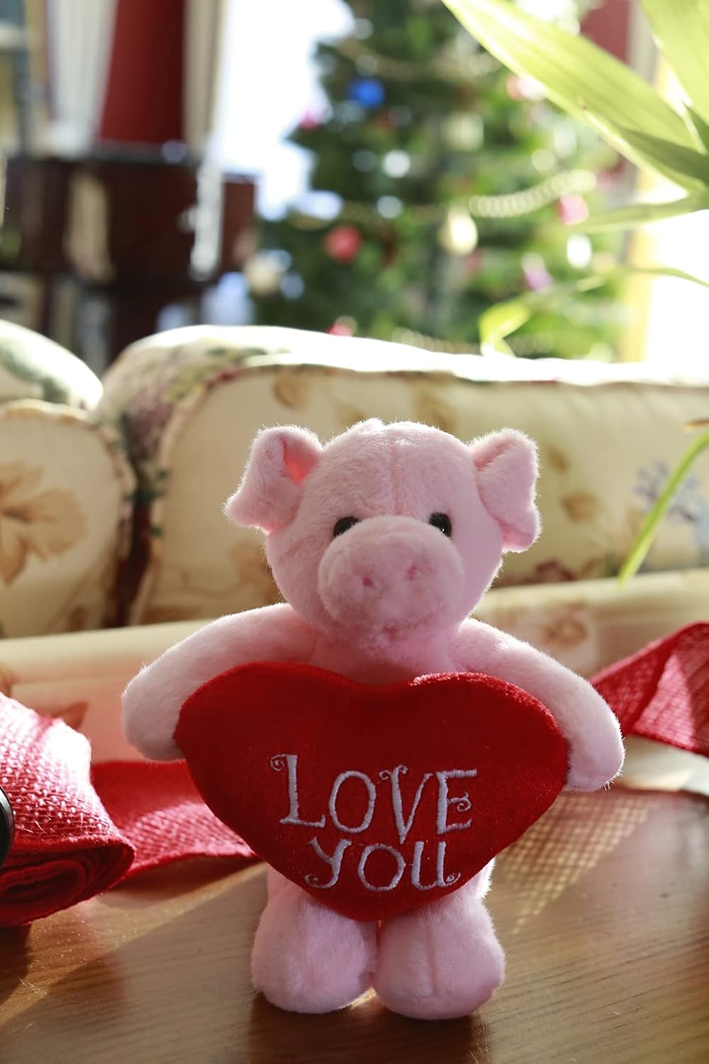 Plushland Red Heart Elephant Stuffed Animal - 8 Inches