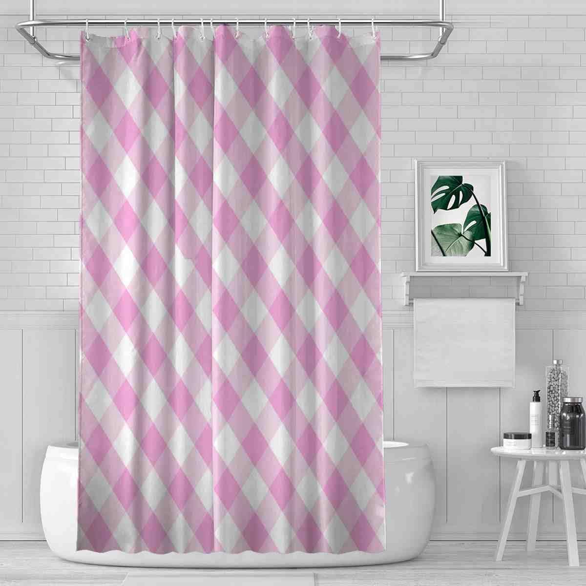 VISALUNA 12-Hook Checkered Shower Curtain Set for Bathroom