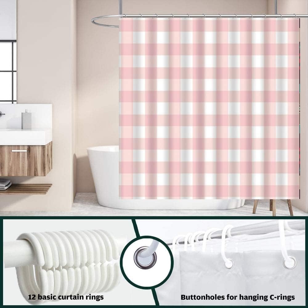ZKJSMGS Geometric Plaid Pink White Bathroom Curtain with Ryanair Handles