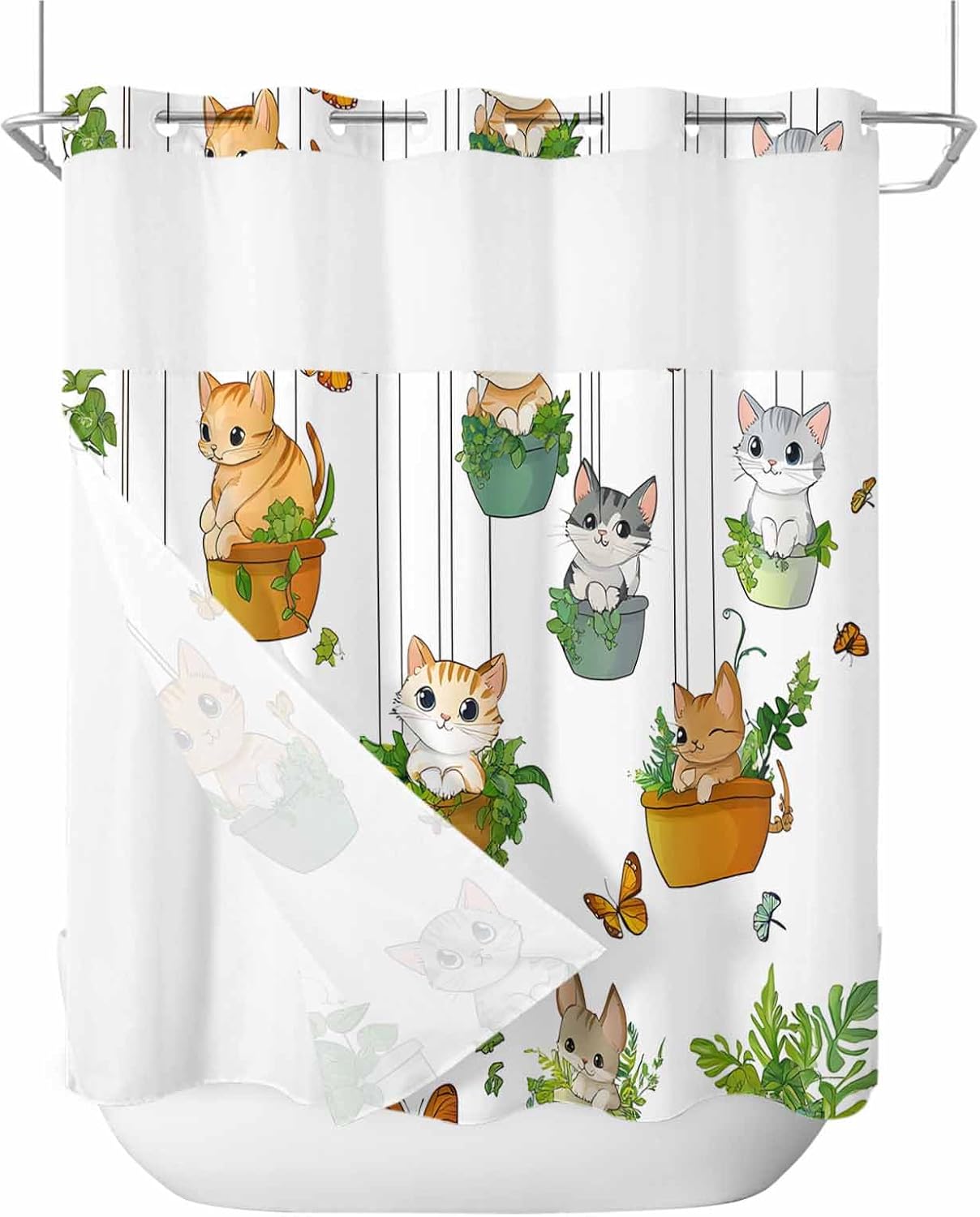 Premium No Hooks Shower Curtain Set with Liner