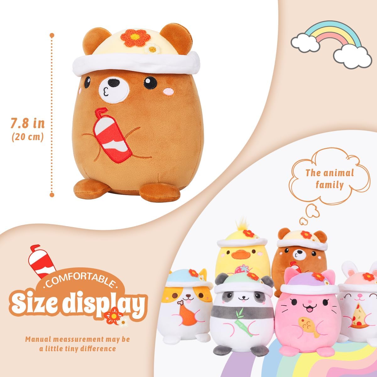 AIXINI Cute Brown Bear Plush Pillow 8 Inch Stuffed Animal Toy