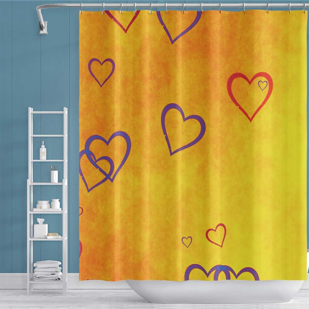 72x78inch Love Heart Red Purple Shower Curtain for Valentines Day