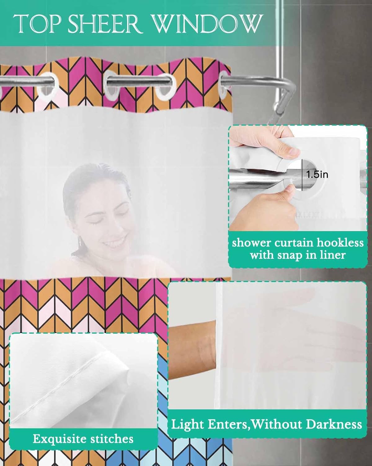 Stylish No-Hook Shower Curtains Set for Home Use 54x78
