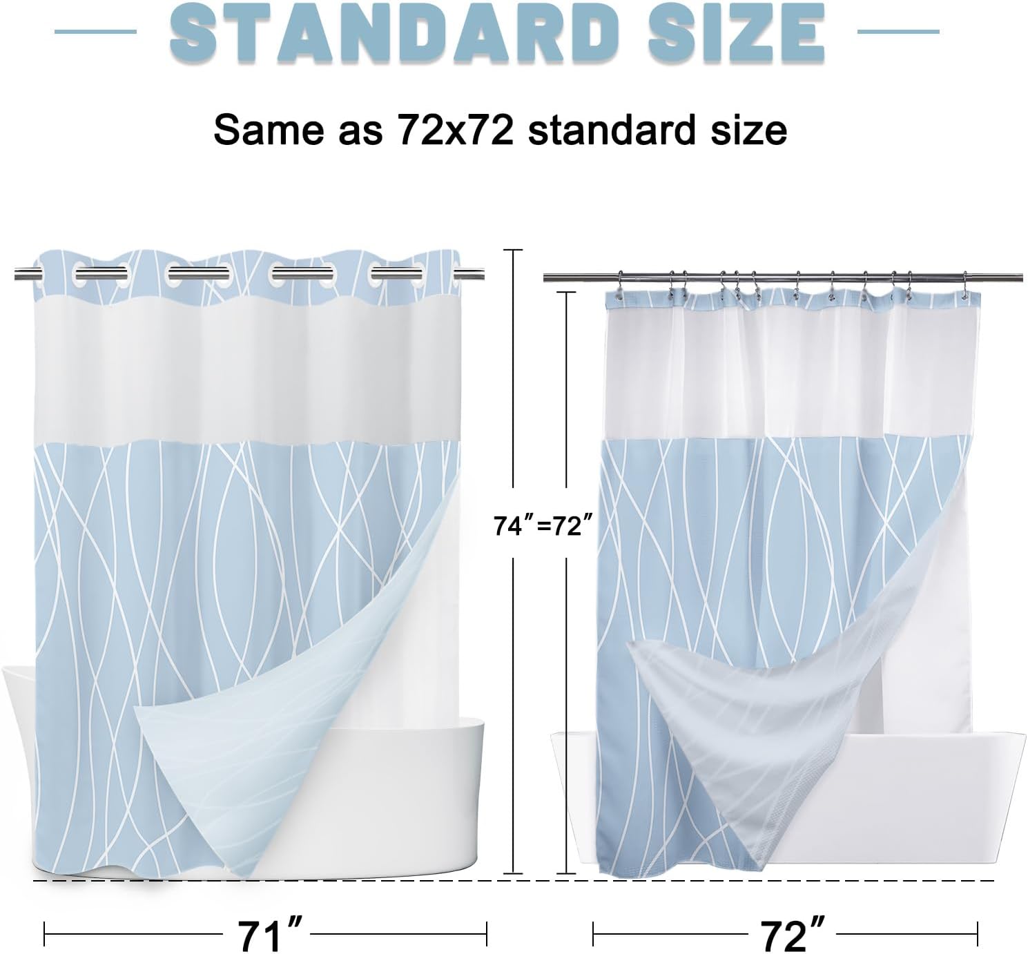 Sleek Blue Striped Shower Curtain Set