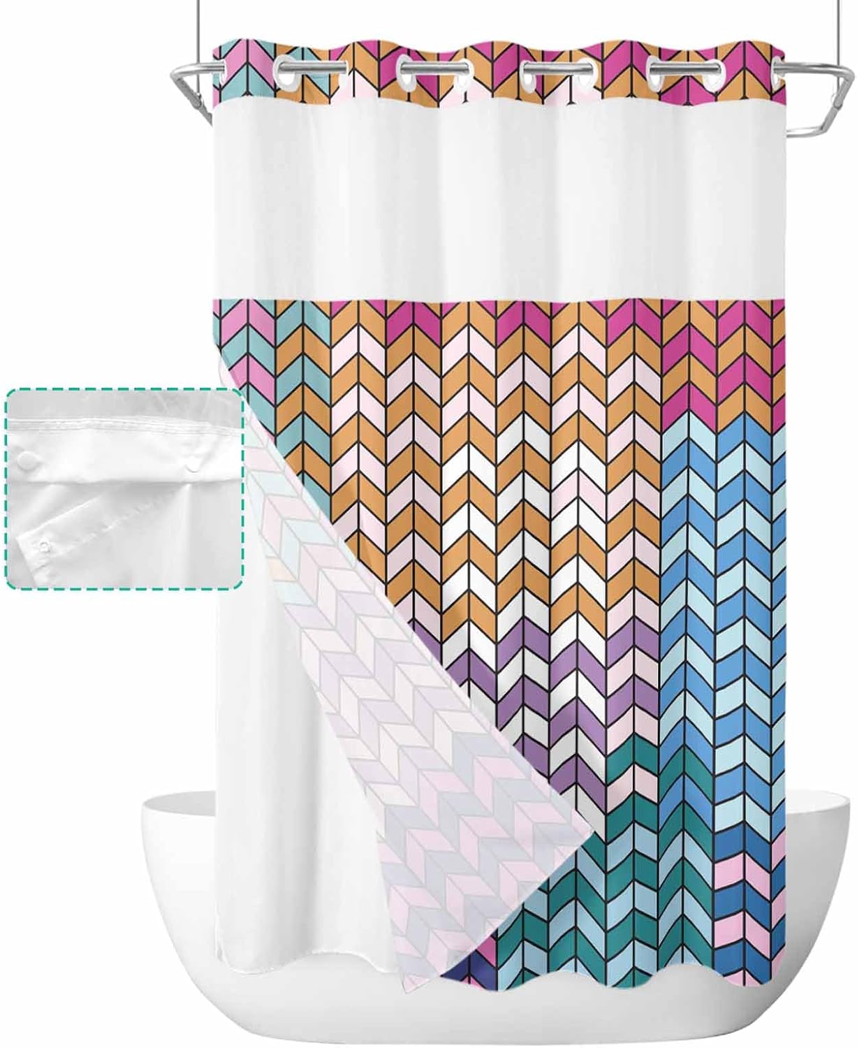 Stylish No-Hook Shower Curtains Set for Home Use 54x78