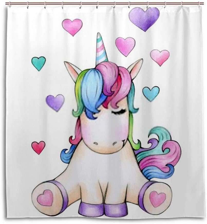 Waterproof 12-Hook Unicorn Cartoon Bath Curtain - Zhongji 12-Hook