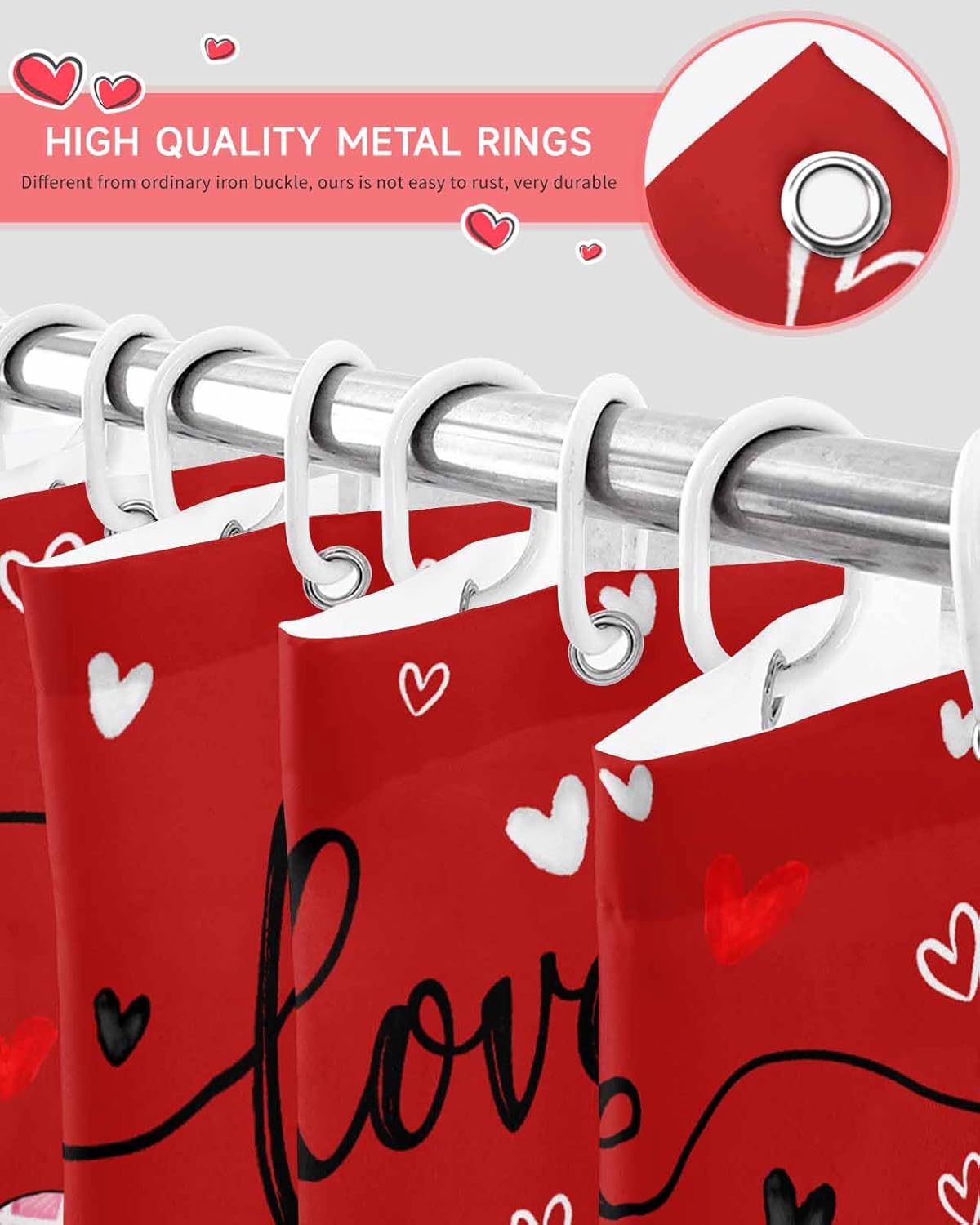 72x72 Red Flower Shower Curtain Set with 12 Hooks