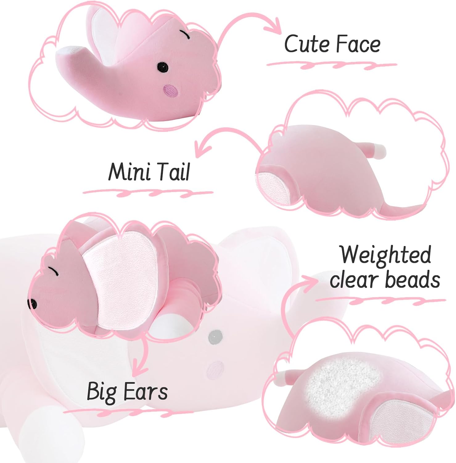 Weighted Elephant Plush Hugging Pillow for Kids