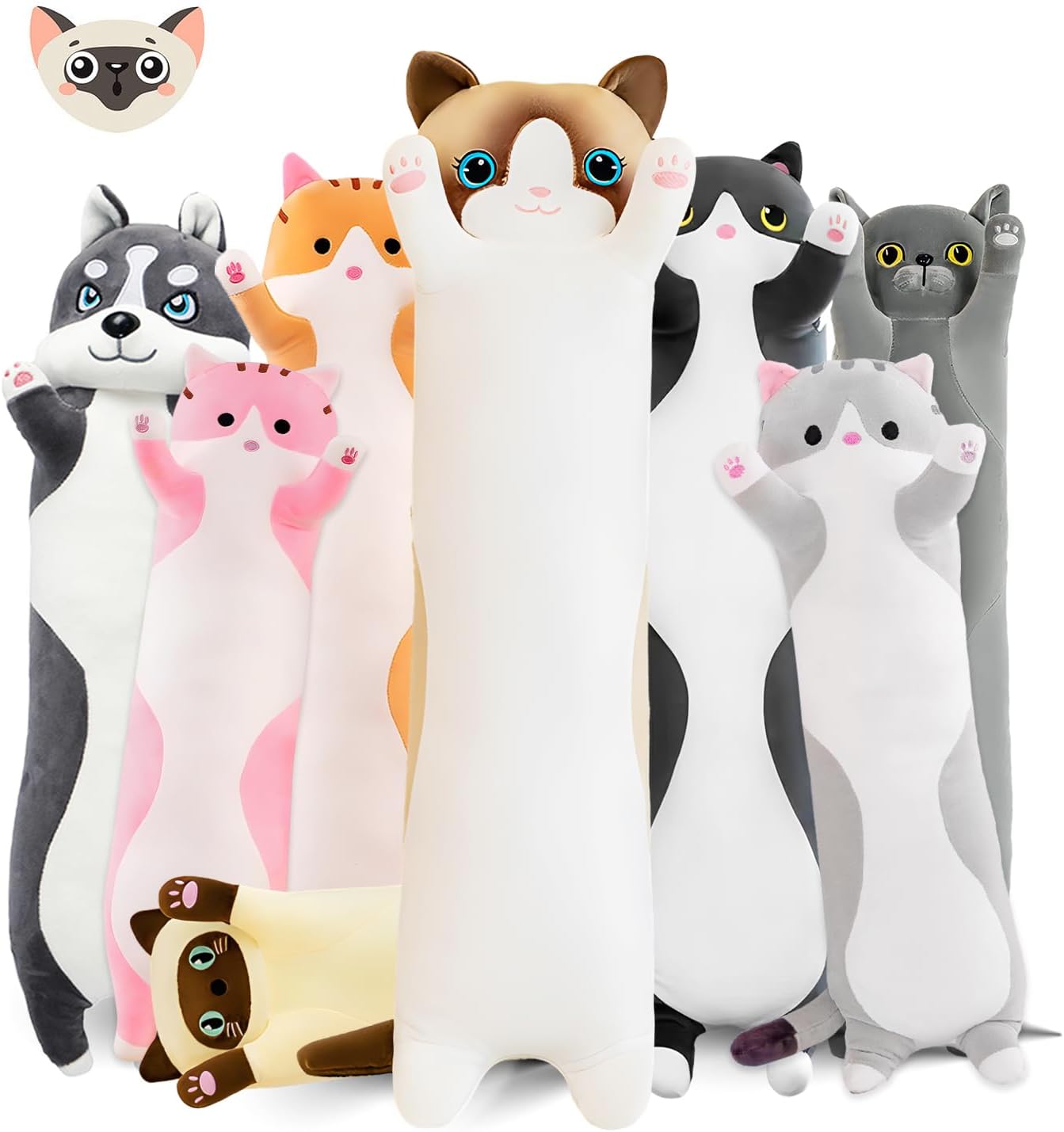 Long Cat Plush Pillow 196in Cute White Cat Plushie Body Pillow