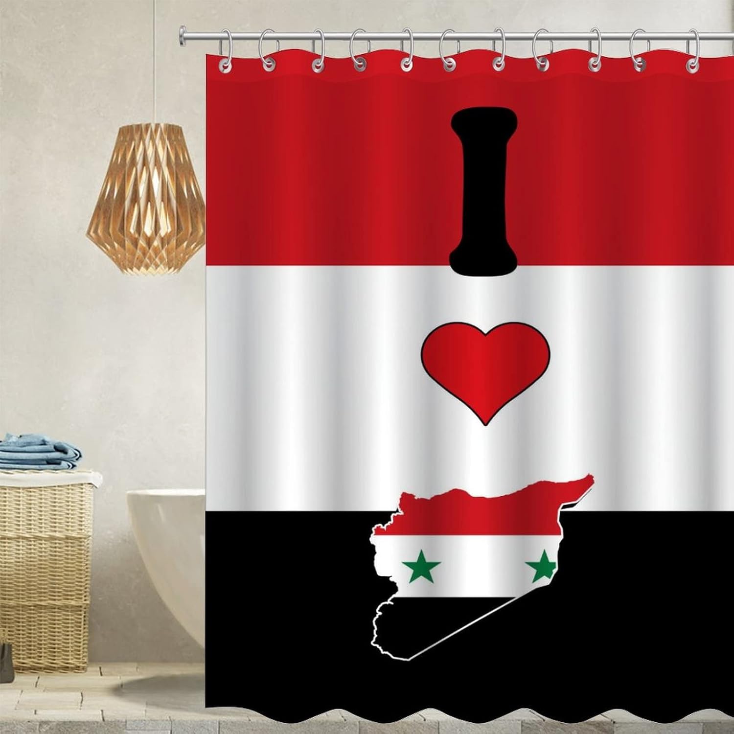 VEHFA I Love My Country Syria Shower Curtain with 12 Hooks Polygons