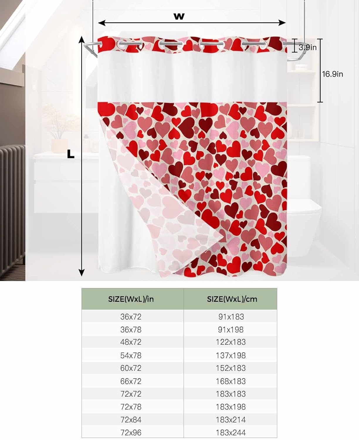 No-Hook Valentines Shower Curtain Set