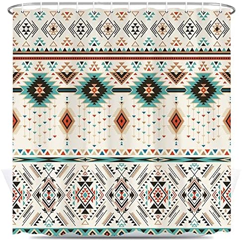 Bzhilja Aztec Triangular Bathroom Curtain Set - Boho Geometric Design for Southwestern Home