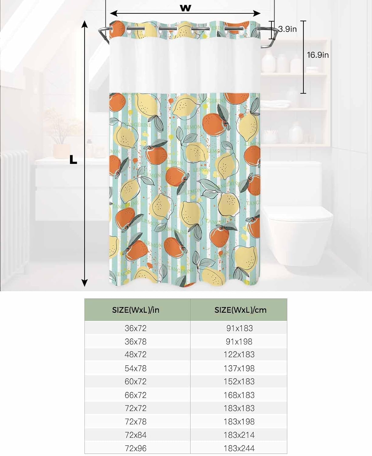 No Hook Shower Curtain with Snap in Liner Set