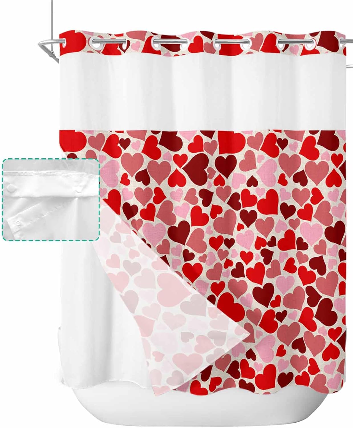 No-Hook Valentines Shower Curtain Set