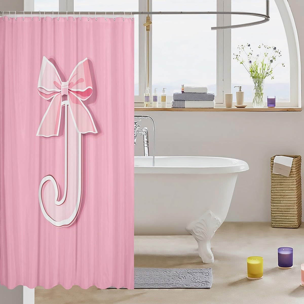 GIRL-FRIENDLY PINKBowknot SHOWER CURTAINPersonalized shower curtain - 72x72 inches waterproof unique design