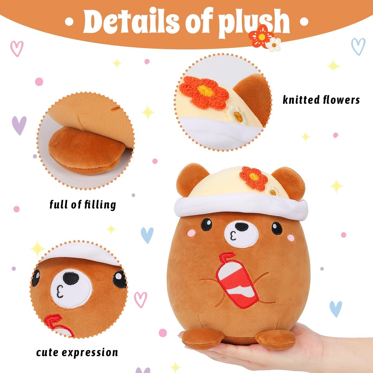 AIXINI Cute Brown Bear Plush Pillow 8 Inch Stuffed Animal Toy
