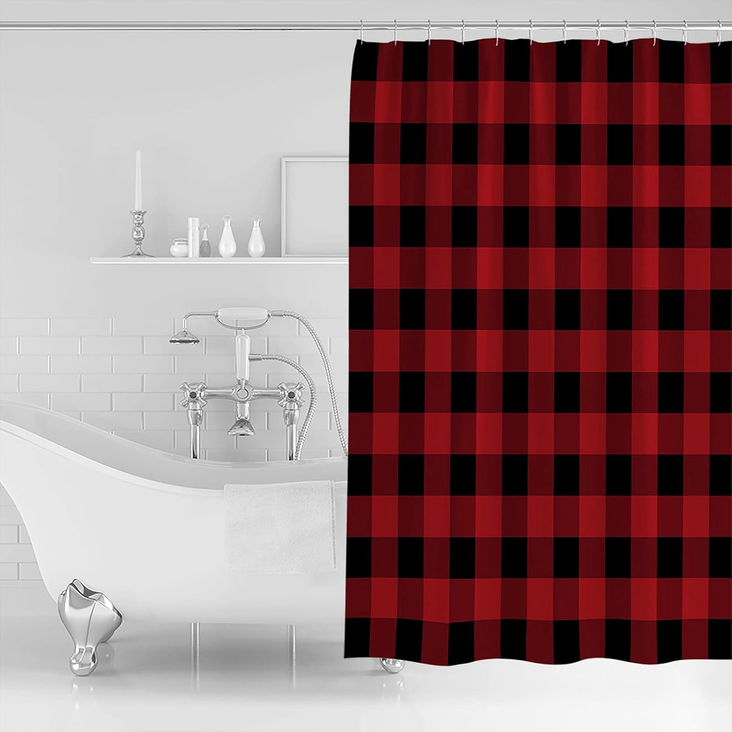 ALAGEO Christmas Shower Curtain Red and Black Buffalo Plaid
