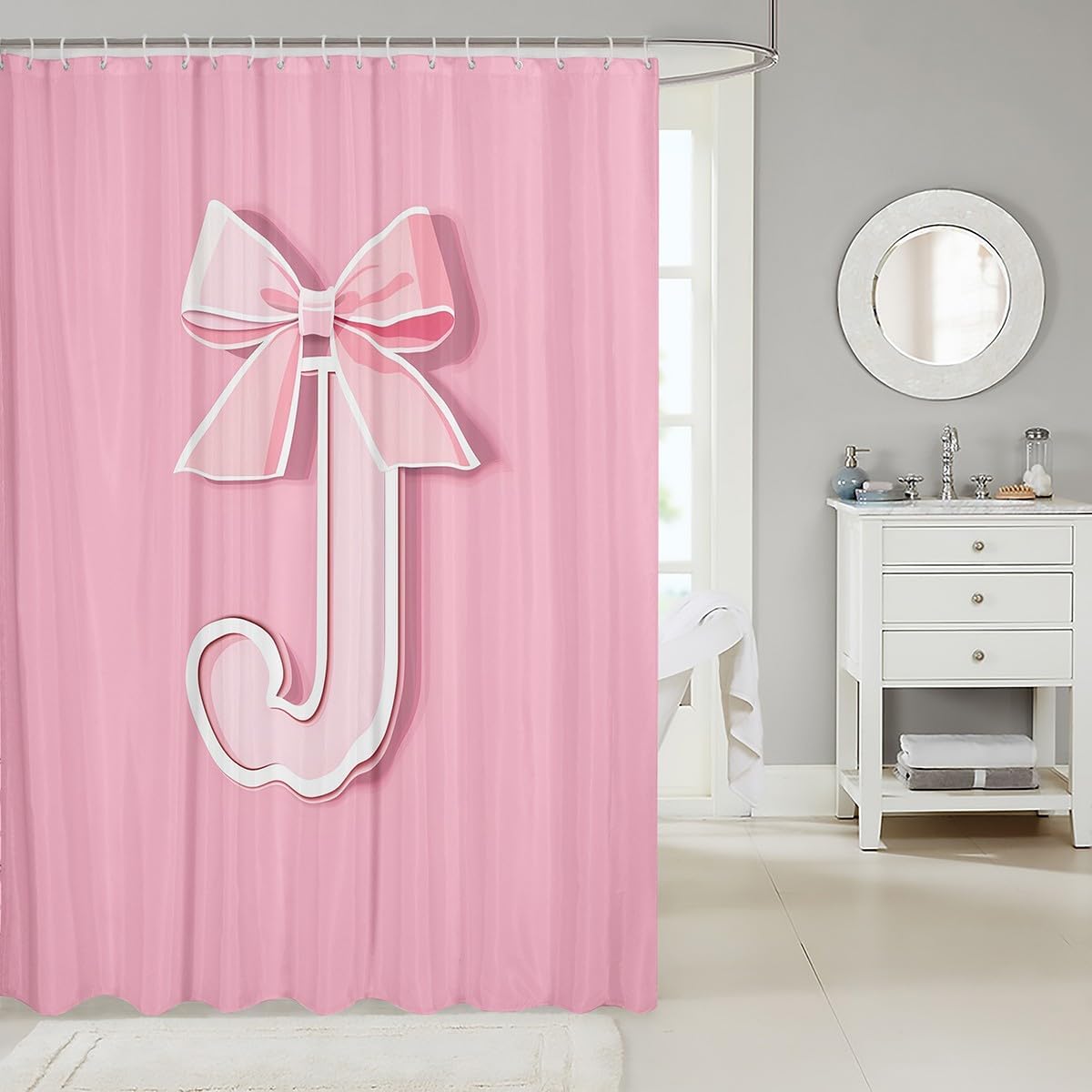 GIRL-FRIENDLY PINKBowknot SHOWER CURTAINPersonalized shower curtain - 72x72 inches waterproof unique design