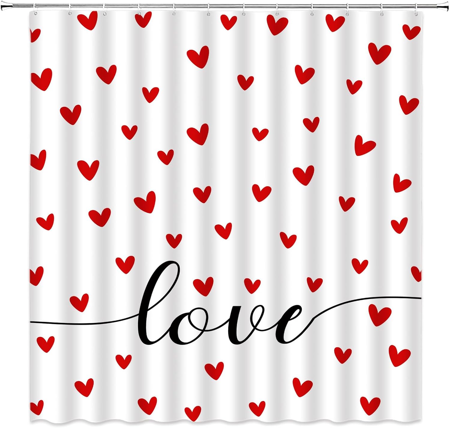 Red Heart Valentines Day Shower Curtain Set with Hooks 70 x 70
