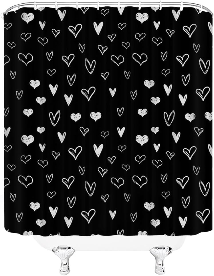 Black White Heart Shower Curtain