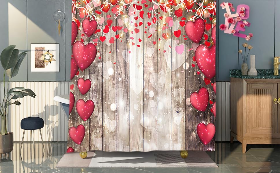 NYMB Valentine Rustic Heart Bashroom Shower Curtain