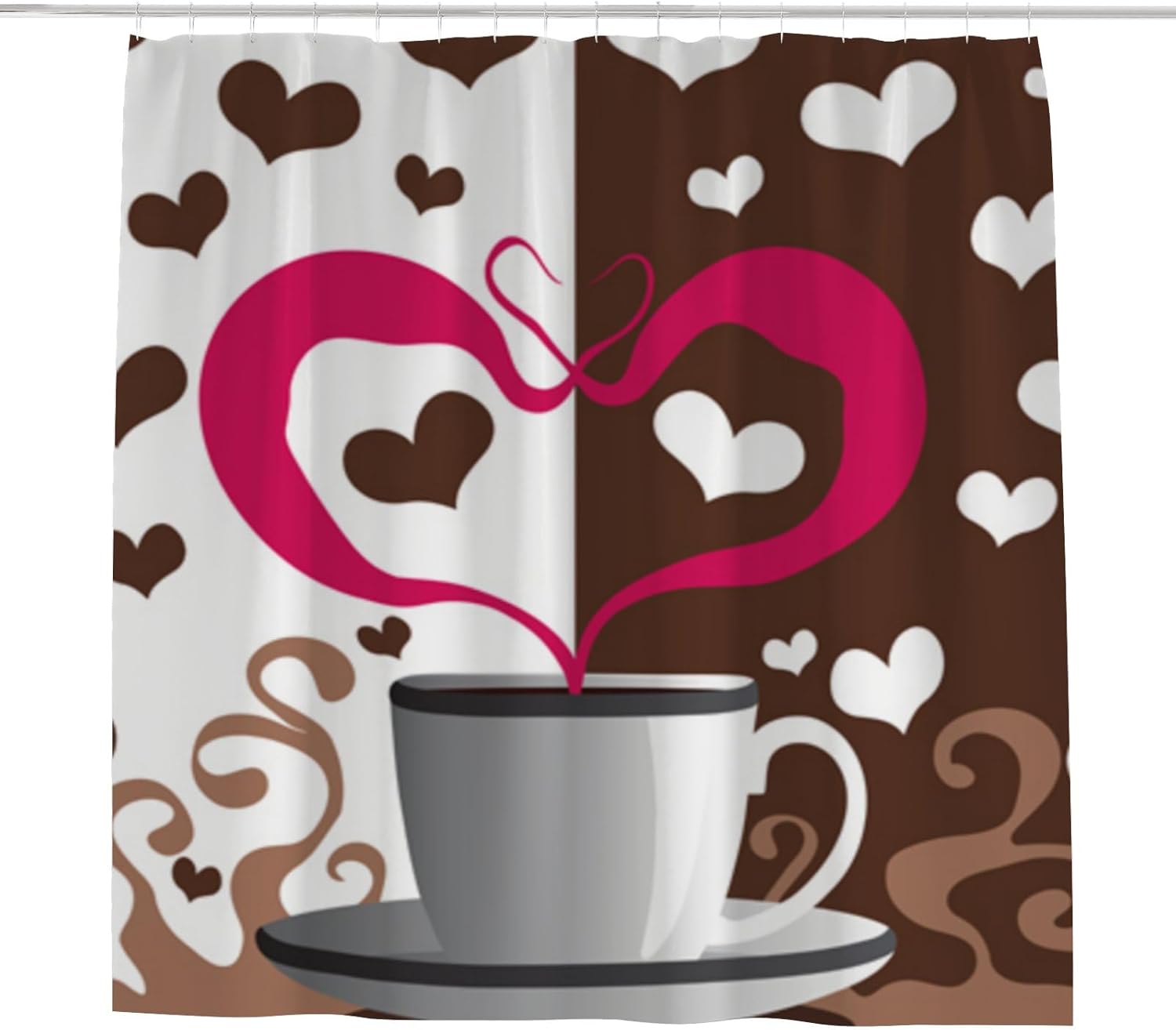 Hapuxt Shower Curtain with 12 Hooks Coffee Heart Love Design 60x72in