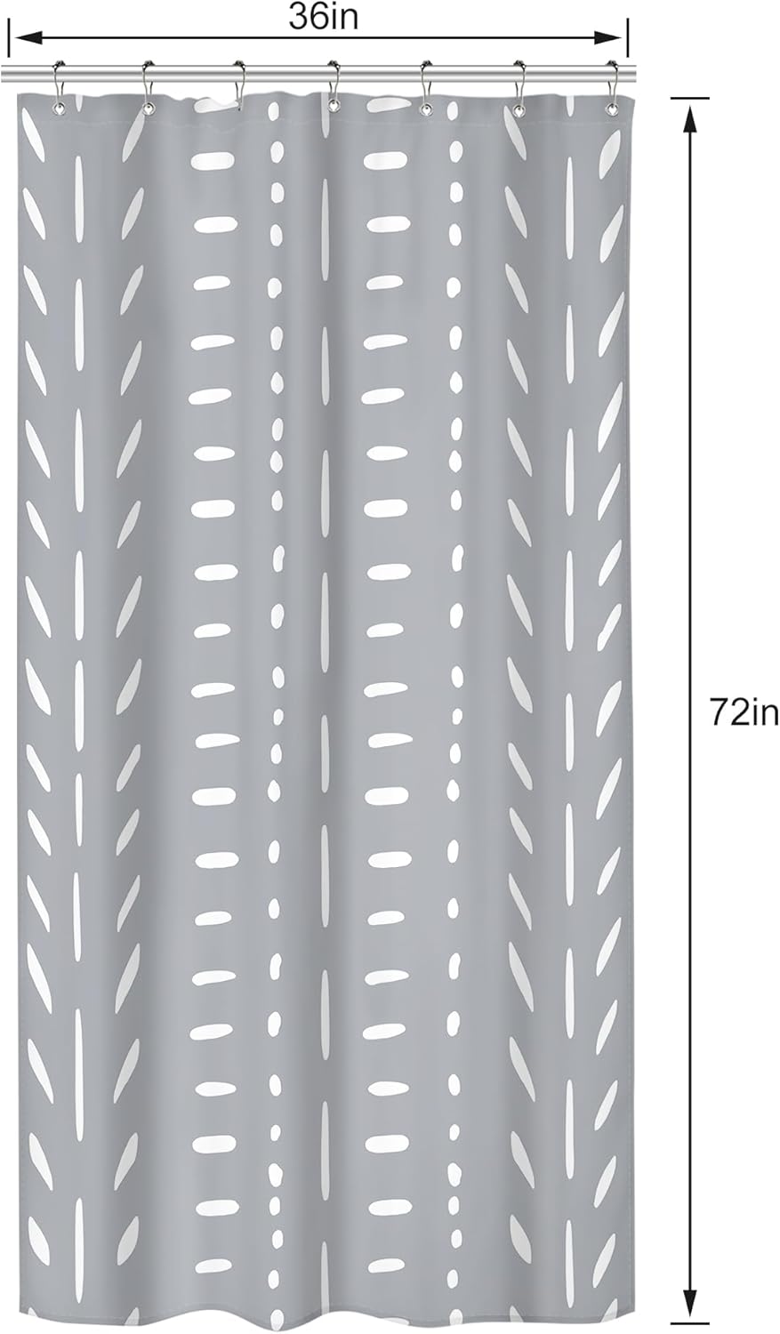 Riyidecor Small Boho Gray Shower Curtain with 7 Pack Hooks