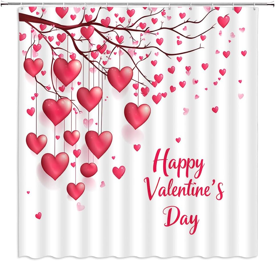 Bathroom Valentines Day Shower Curtain Pink Heart 70x70 Red
