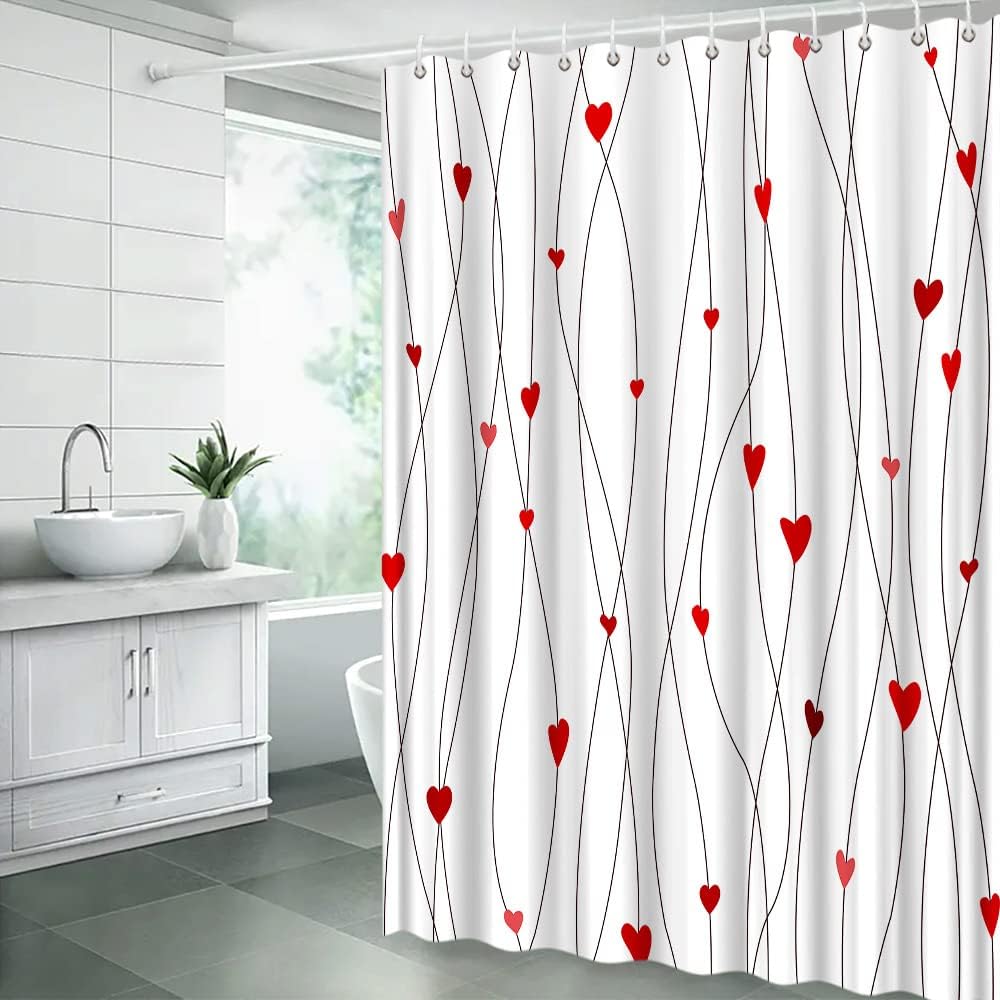 Valentines Day Heart Shower Curtain Red