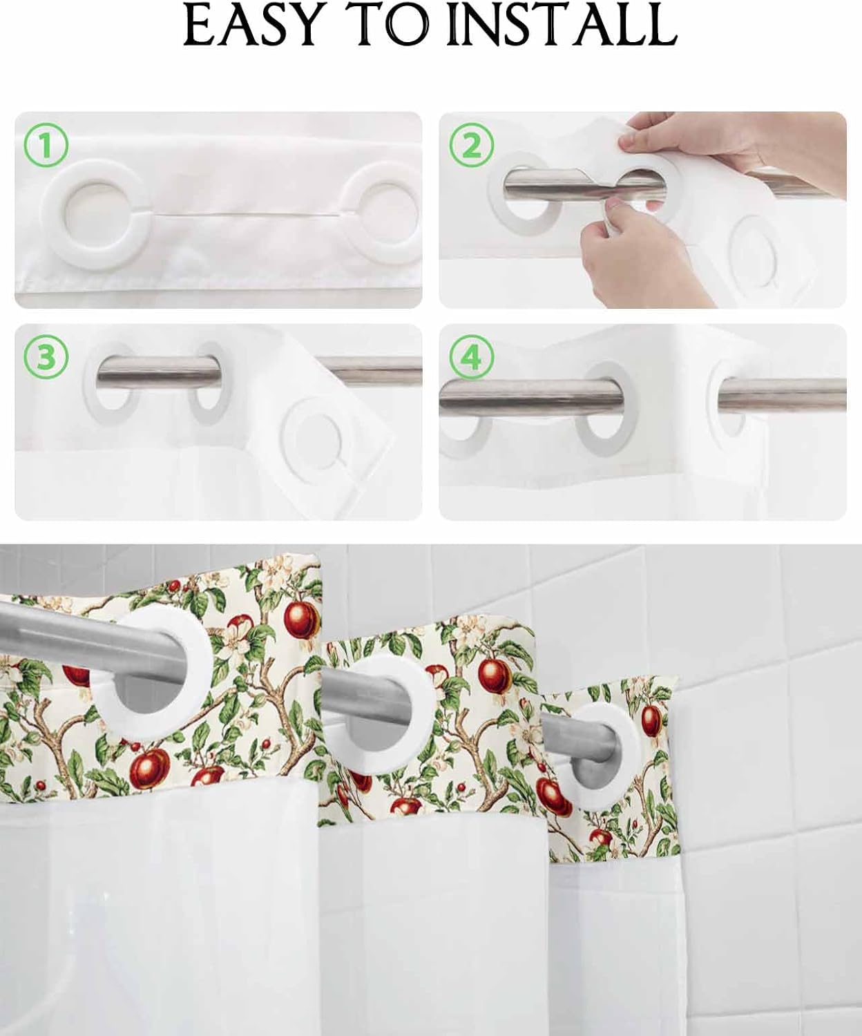 Stylish No Hook Shower Curtains with Snap-in Liner for Home Kitchen