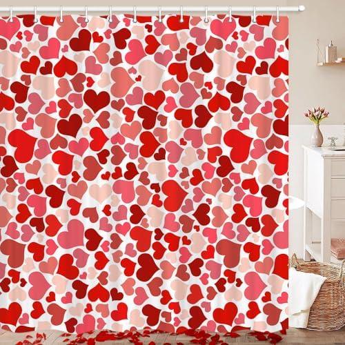 JAWO Valentines Day Shower Curtain Set - Heart Design Soft Durable