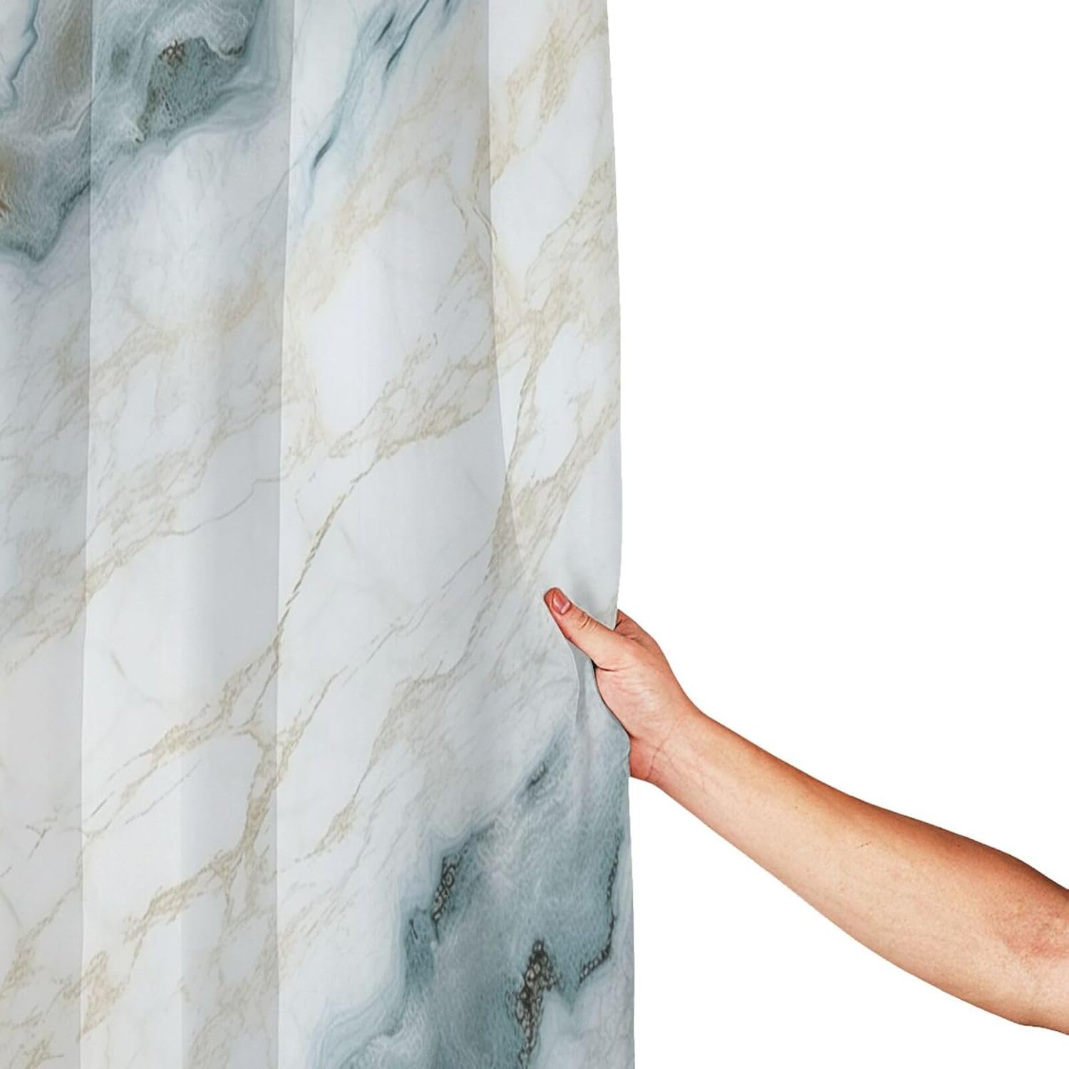 Green White Shower Curtain Boho Design Natural Marble Pattern